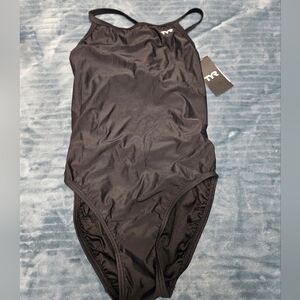 TYR Womens One Piece Black Swimsuit With Open Back!
